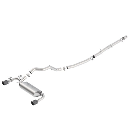 Borla 140730CFBA ATAK Cat-Back Exhaust System; 3 in. Into Muffler Dual 2.25 in. Outlet; Incl. Connecting Pipes/Mufflers/Hardware/4 in. Carbon Fiber Tips; Single Split Rear Exit;