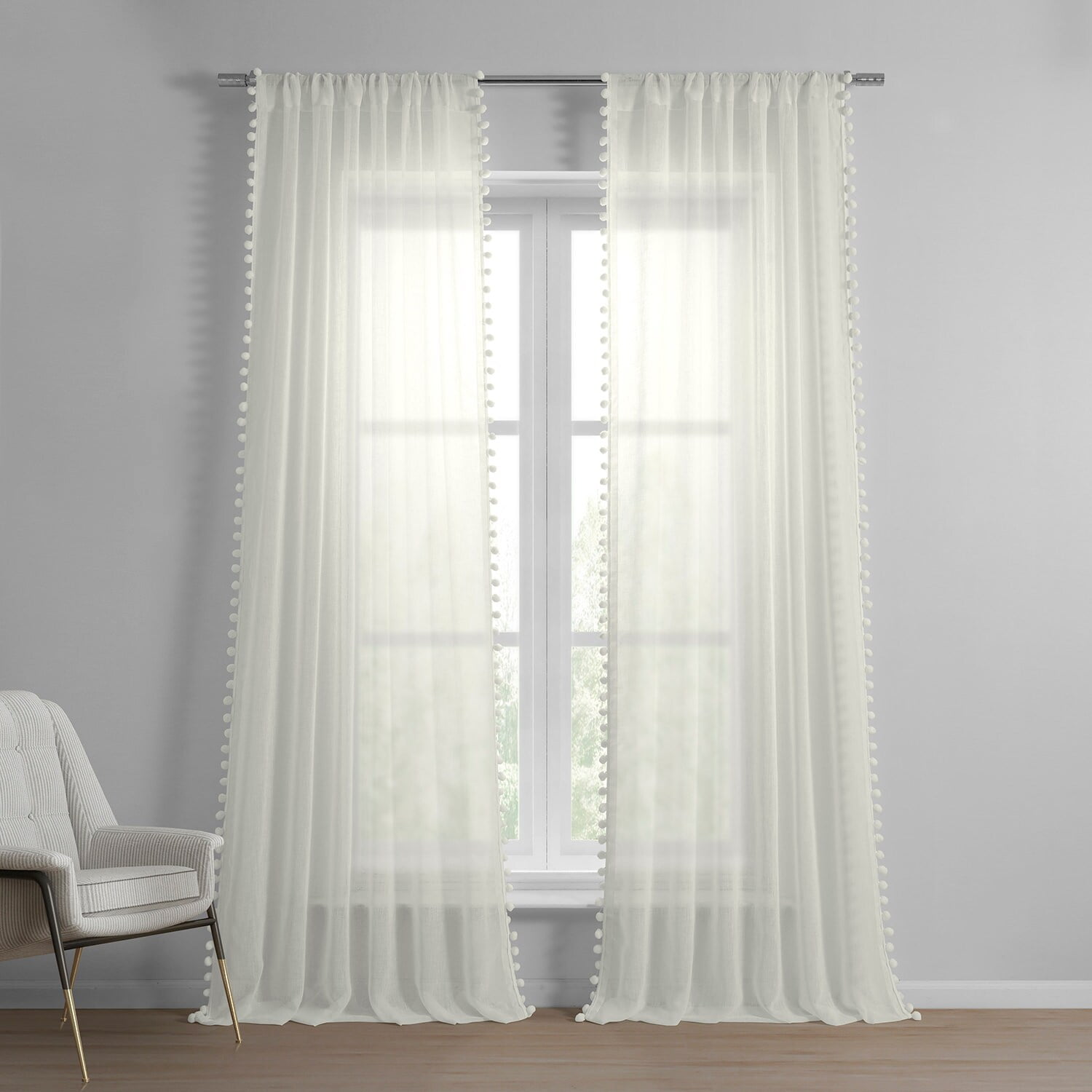Borla Off-White Patterned Faux Linen Sheer Curtain (1 Panel), Borla Off-White, 50W X 96L