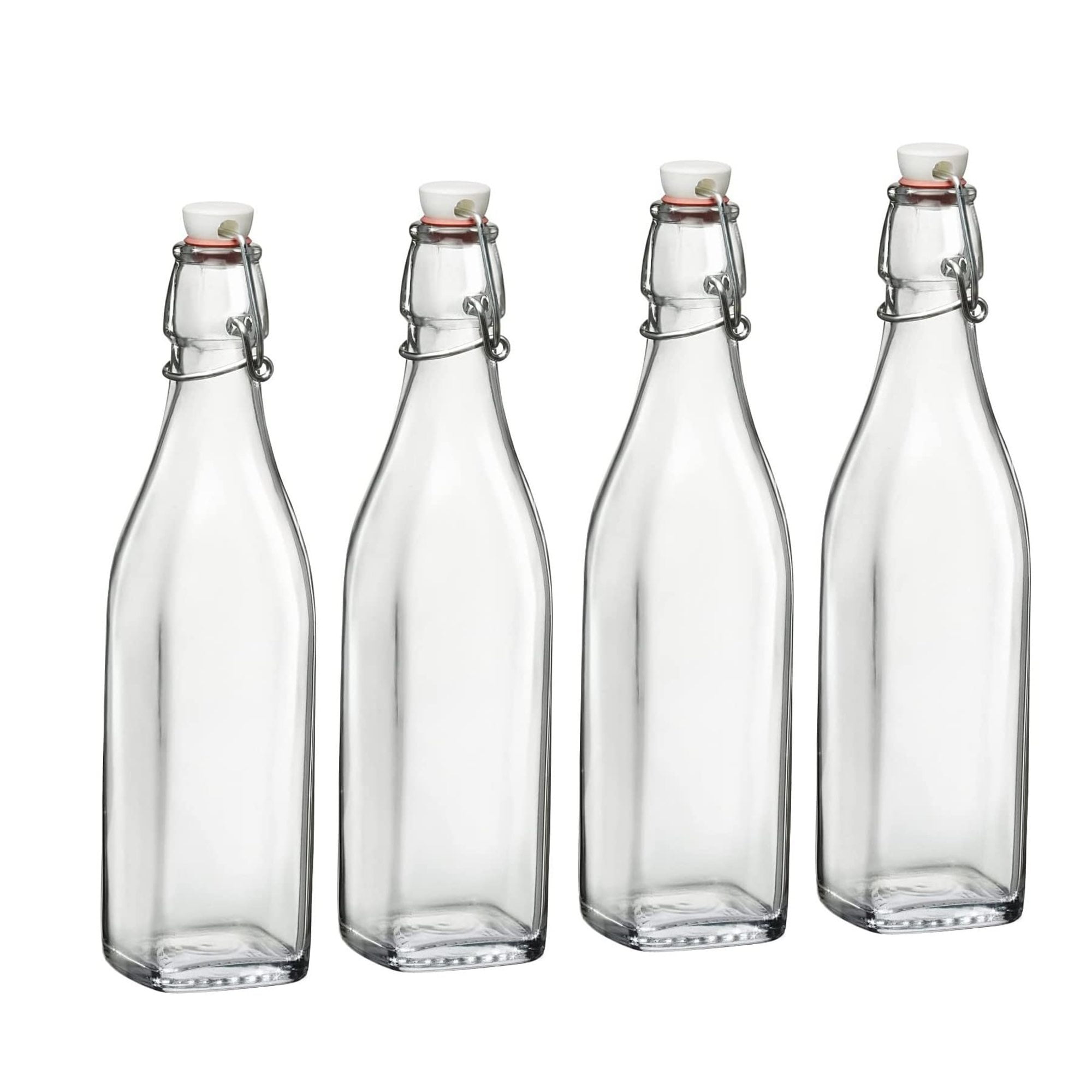 Bormioli Rocco 17oz Swing Bottle (Set of 4) - Reusable Glass Bottles with Airtight Leakproof Swing Tops, BPA-Free Office Water Bottle, Great for Homemade Syrups, Dressings, Infused Oils, Fresh Juices