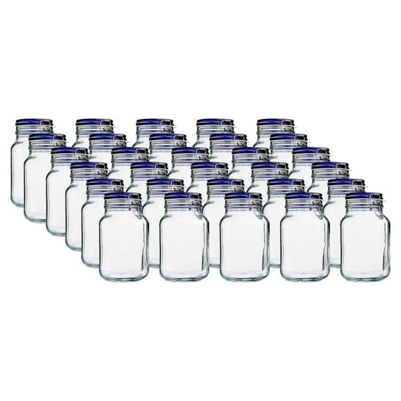 Bormioli Rocco Fido Swing Top Canning Jars with Blue Lid (Set of 30) | 67.75oz (2L)