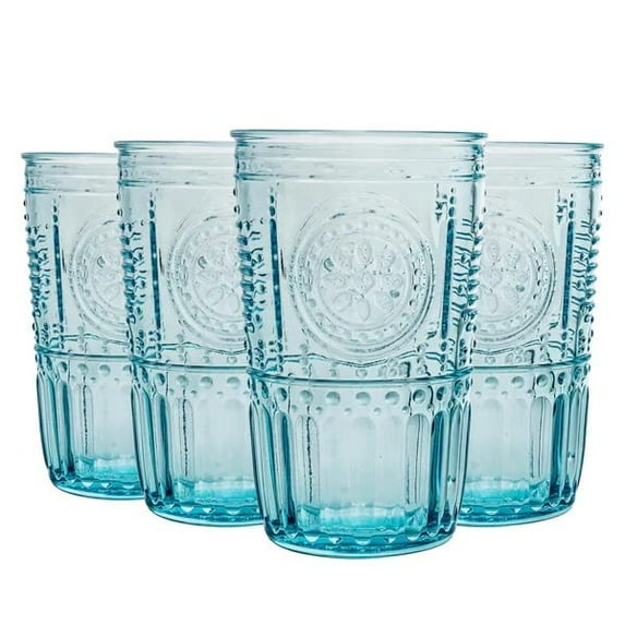Bormioli Rocco 335944GRS021522 Romantic Cooler Glass, Set of 4, 16 oz, Light Blue