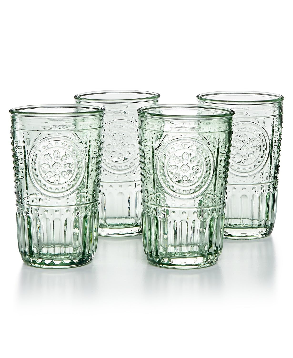 Pastel Green Floral Etched Glass Tumbler Set, 11.5 Oz