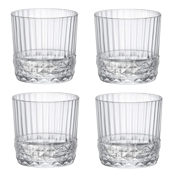 Bormioli Rocco America '20s 10.25 oz. Rocks Drink Drinking Glasses, Clear, Set of 4