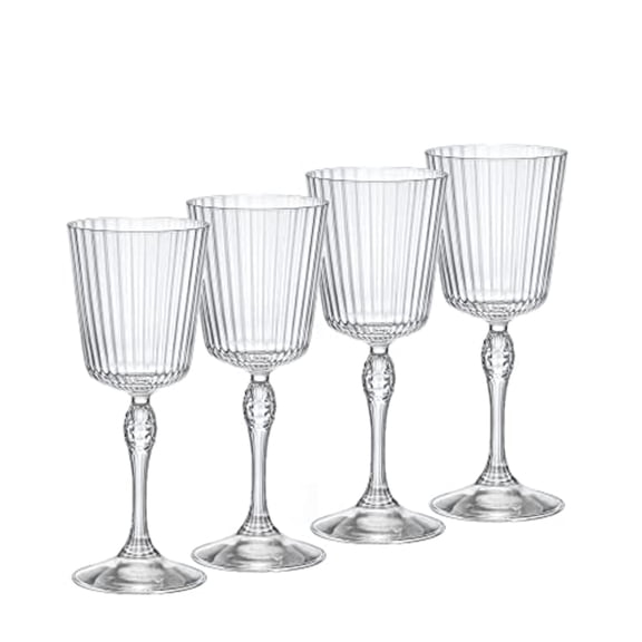 Bormioli Rocco America '20s 8.5 oz Cocktail Glasses - Set of 4, Vintage-Inspired Teardrop Detail & Decorative Stem, Glass Clarity with Laser Cut Rim - Elegant Drinkware for Cocktails, Made in Italy