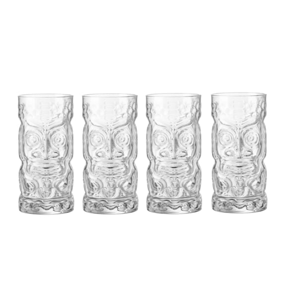 Bormioli Rocco Bartender TIKI Glasses - Set of 4, 19.5 Oz. Tropical Tiki Tumblers for Rum & Fruit Cocktails - Vibrant Presentation with Durable Clear Glass - Made in Italy, Dishwasher Safe