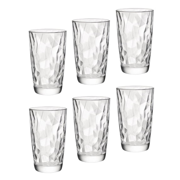 Bormioli Rocco Diamond Cooler Glasses, Clear, 16 oz, Set of 6