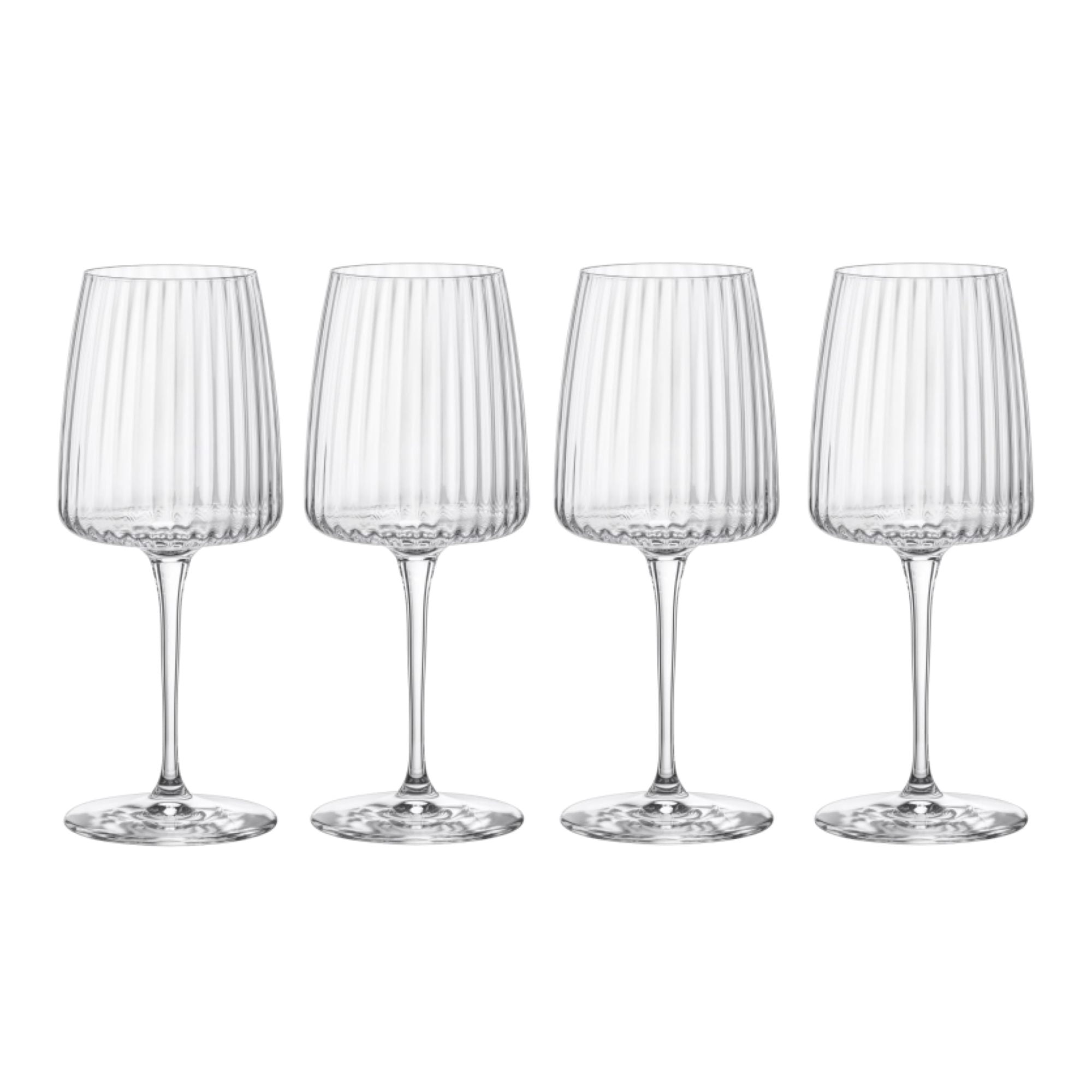 Bormioli Rocco Exclusiva Chardonnay Glasses, Set of 4 - 12.5 Oz. Ribbed Star Glass Stemware with XLT Treatment for Enhanced Durability - Long Stem Italian Wine Glasses - Dishwasher Safe