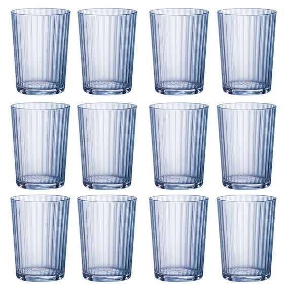 Bormioli Rocco Exclusiva Gin Fizz Glasses, Set of 12 - Sapphire Blue 17 Oz. Tumblers, Laser Cut Rim & Star Glass Clarity - Durable Cocktail & Drinking Glasses for Barware & Table Use - Made in Italy