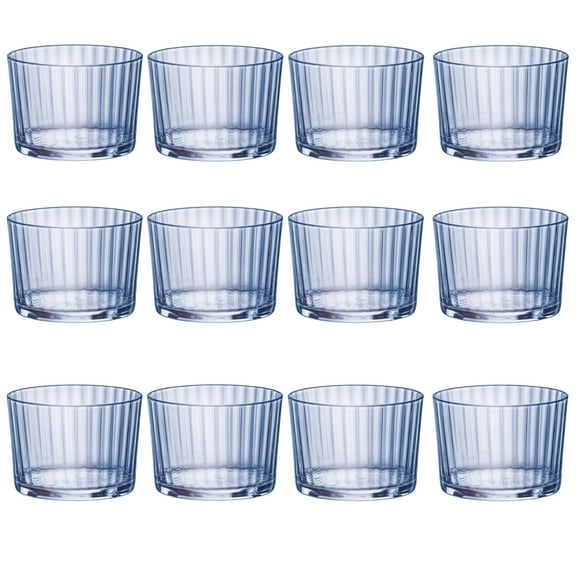 Bormioli Rocco Exclusiva Rum Glasses, Set of 12 - 7.5 Oz. Sapphire Blue Small Tumblers with Laser-Cut Rim & Shock-Enhanced Edge - Compact Star Glass Cups for Spirits & Mixed Drinks - Italian Made