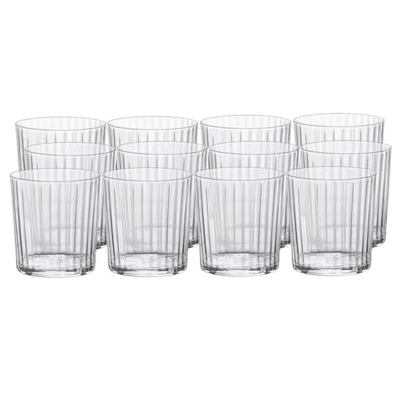 Bormioli Rocco Exclusiva | Set of 12 Negroni 12 Oz. Tumblers | Elegant Ribbed Drinking Glasses | for Water, Juice, Beer, Cocktail, and Iced Coffee | Dishwasher Safe | Made in Italy