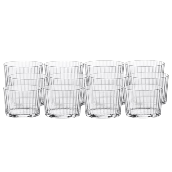 Bormioli Rocco Exclusiva | Set of 12 Rum 7.25 Oz. Tumblers | Ribbed Drinking Glasses | for For Water, Cocktails & Candle Holders | Essential Decor Glassware | Dishwasher Safe | Made in Italy