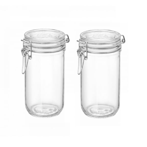 Bormioli Rocco Fido Cylinder 25.25 oz Airtight Glass Jar (Set of 2) - BPA-Free, Dishwasher & Microwave Safe - Clear Canister Ideal for Food Storage, Canning, Fermentation, Home Kitchen Organization