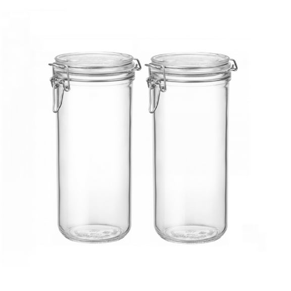 Bormioli Rocco Fido Cylinder 33.75 oz Airtight Glass Canister (Set of 2) - BPA Free Ingredient Storage Jar - Ideal for Fermentation, Pantry Organization, Canning, Kitchen Essentials - Dishwasher Safe