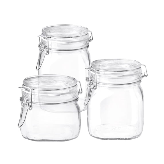 Bormioli Rocco Fido Glass Jars (17.5 Oz, 33.75 Oz & 25.25 Oz) - Airtight Storage Containers - Ideal for Pantry Storage, Gifting, Canning & Kitchen Organization, Made in Italy (Set of 3)