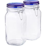 Bormioli Rocco Fido 50.75 Oz Glass Canning Jars with Blue Lids, Set of 2