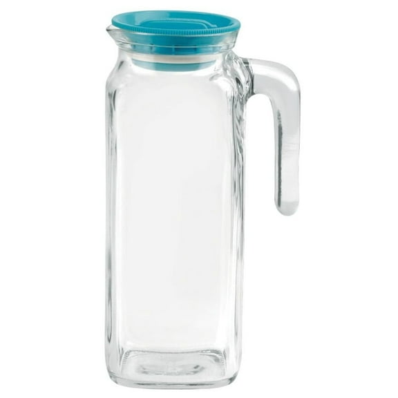 Bormioli Rocco Frigoverre 33.75 Ounce Beverage Jug with Teal Hermetic Lid, Glass