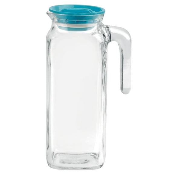 Bormioli Rocco Glass Frigoverre Jug 1 Liter Clear Pitcher With Hermetic Sealing (Set of 1, Teal)