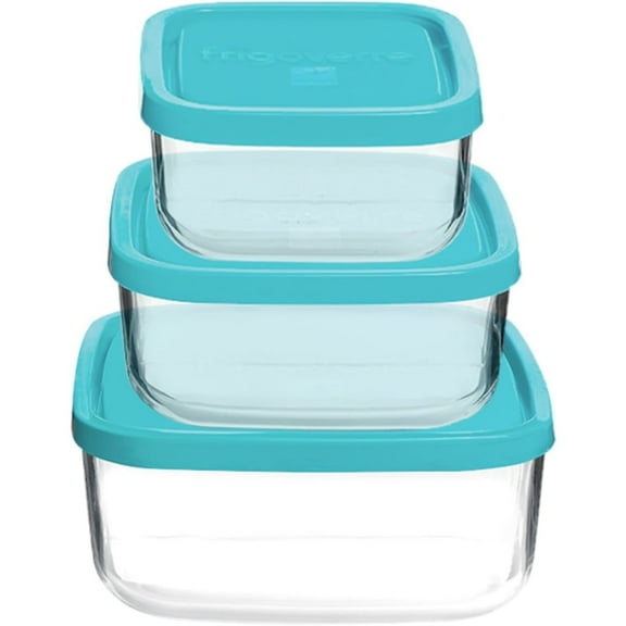 Bormioli Rocco Frigoverre Square Glass Food-Storage Containers with Lids, Set of 3, Clear