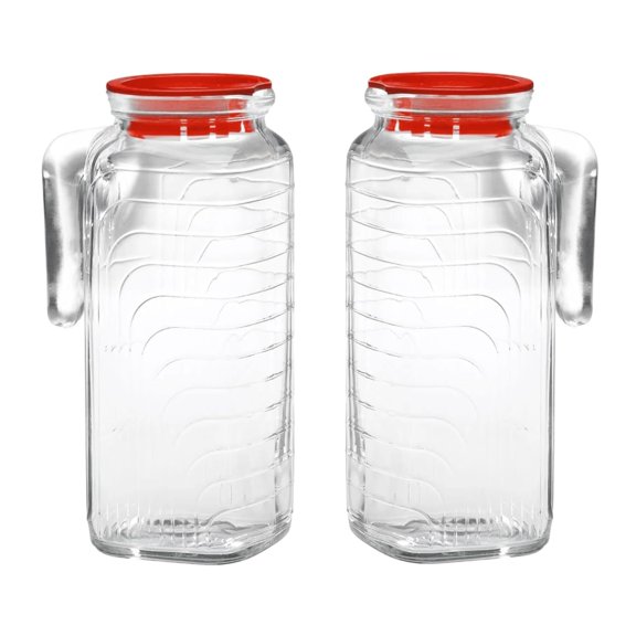 Bormioli Rocco Gelo 33.75 Oz Glass Pitchers with Lid - Set of 2 Carafe for Homemade Juice, Iced Tea, Milk, Cold Brew, Lemonade - Durable & Dishwasher Safe Pitcher, BPA-Free - Made in Italy