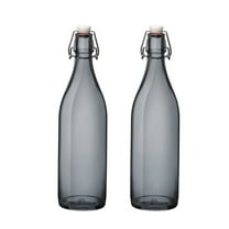 Bormioli Rocco Giara 34 Oz Bottle (Set of 2) - Heavy Duty Transparent Glass with Swing Top - Durable, Leak-Proof Grolsch Bottles for Beverages, Kombucha, Oil, Vinegar - Gray Serving Carafe