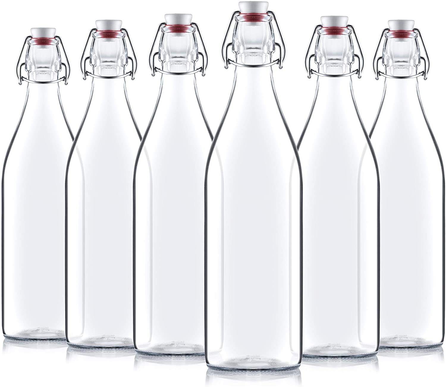 Bormioli Rocco Giara Swing Top Bottles 33  Ounce/1 Liter (6 Pack) ROUND Clear Glass Grolsch Flip Top Bottle With Stopper - image 1 of 4