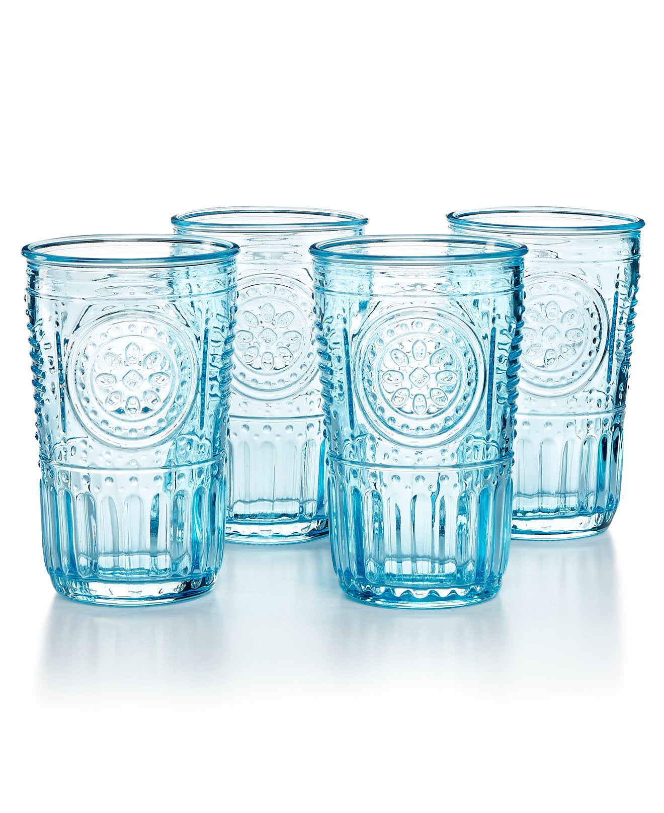Light Blue Embossed Glass Water Tumbler Set, 11.5 oz, 4-Piece