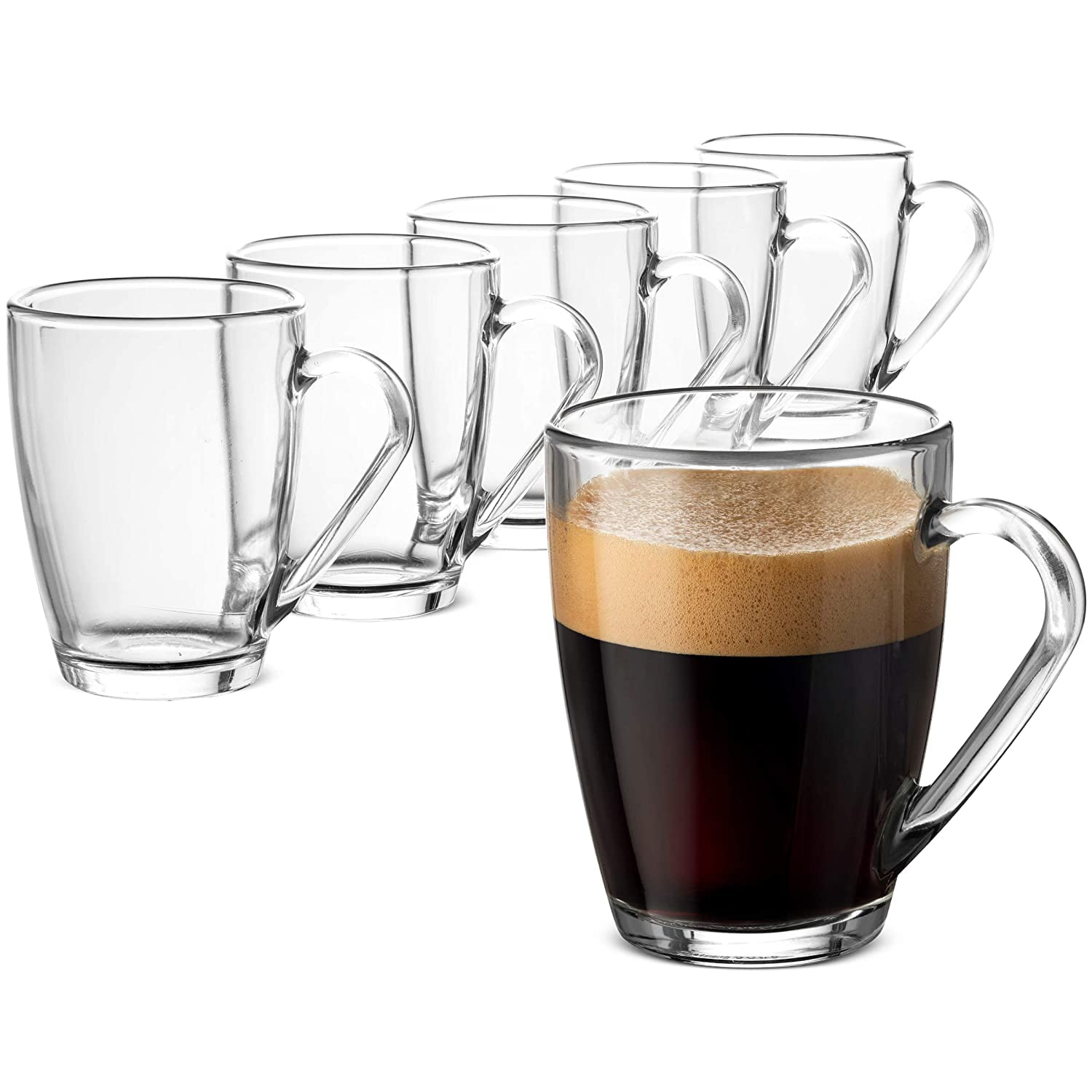 Bormioli Rocco Clear Glass Coffee Mug Set, 10.75 oz, 6-Pack