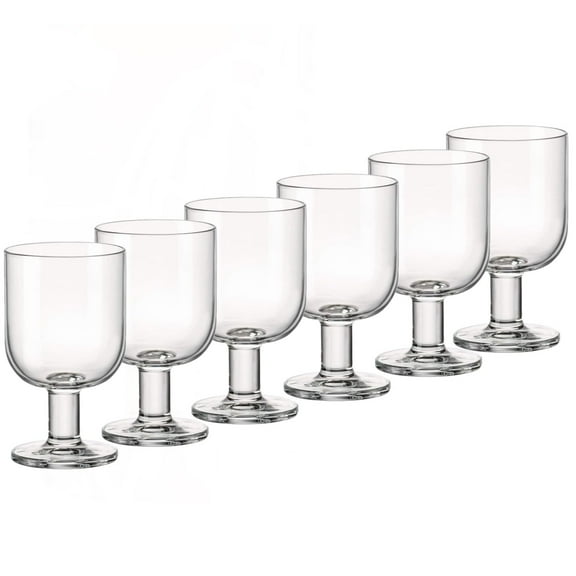 Bormioli Rocco Hosteria Set Of 6 Stackable Wine Glasses, Goblet, Clear Tempered Glass, Made In Italy, 9.5 Oz