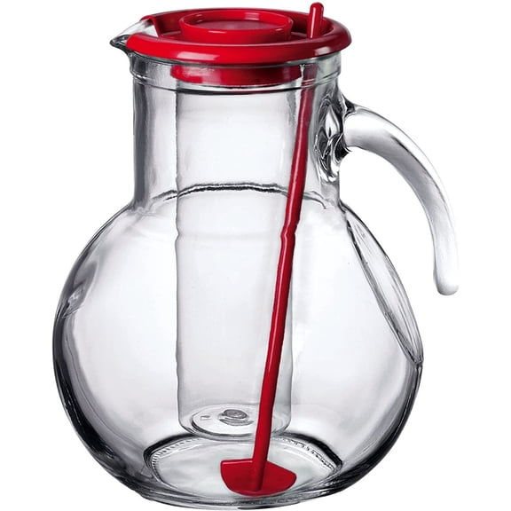 Bormioli Rocco 72.75 Oz Kufra Jug with Red Lid & Ice Tube Container Pitcher