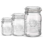 Bormioli Rocco Officina 1825 Variety Pack, Set Of 3 Glass Jars, Wide Opening, With Airtight Hinged Lid, clear