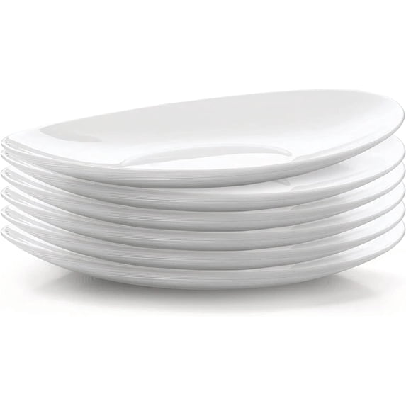 Bormioli Rocco Prometeo Set Of 6 Dinner Plates, 10.75" X 9.5" Tempered Opal Glass, Clean White, Curved Design With External Textures Dinnerware.