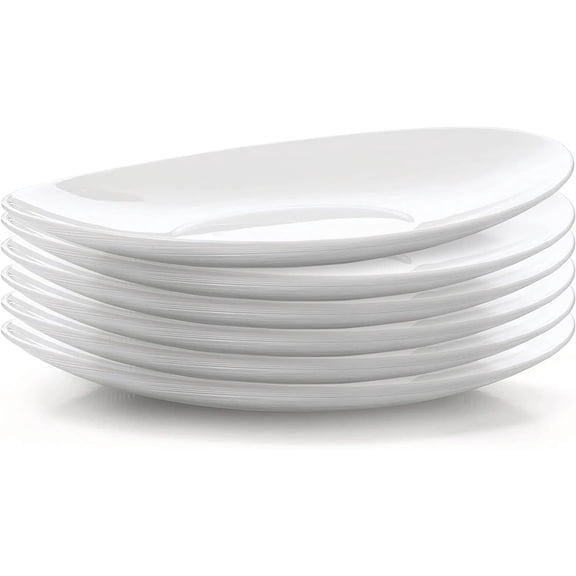 Bormioli Rocco Prometeo Set Of 6 Dinner Plates, 10.75" X 9.5" Tempered Opal Glass, Clean White, Curved Design With External Textures Dinnerware.