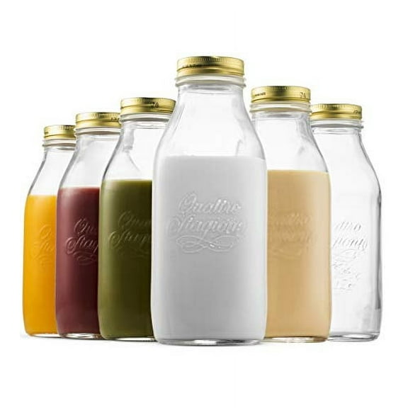 Bormioli Rocco Quattro Stagioni Glass Milk Bottle 33.75 Ounce, 6 Pack, Clear