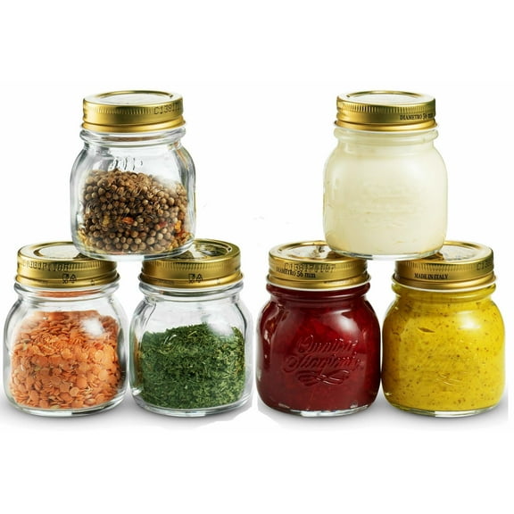 Bormioli Rocco Quattro Stagioni Glass Mason Jars (Set of 6) - 5 Oz. Storage Containers with Airtight Metal Lids for Fermentation, Preserving, Crafting & Beverage Serving - Wide Mouth, Italian Glass