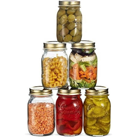 Bormioli Rocco Quattro Stagioni set of 6 Clear Airtight Mason Jars, 17 Oz. Made from BPA Free Durable Glass, Made In Italy