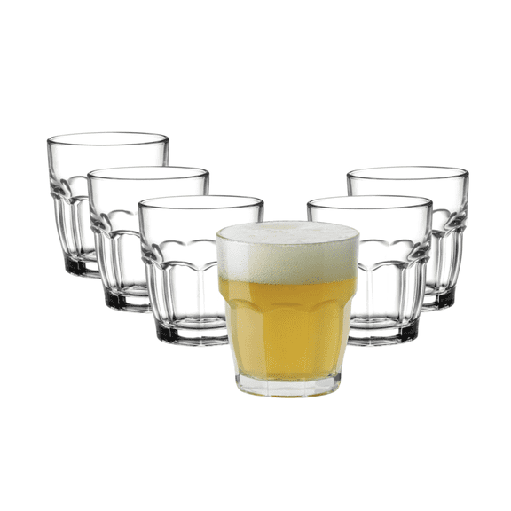 Bormioli Rocco Rock Bar Stackable Juice Glasses  Set Of 6 Dishwasher Safe Drinking Glasses For Soda, Juice, Milk, Coke, Beer, Spirits  6.75oz Durable Tempered Glass Water Tumblers For Daily Use