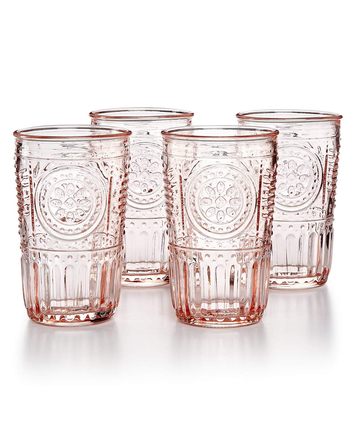Cotton Candy Pink Floral Etched Glass Tumbler Set, 11.5 oz