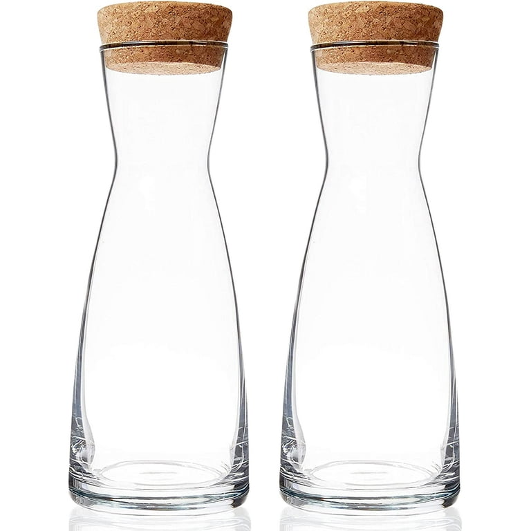 Bormioli Rocco Set Of 2 Ypsilon Carafe With Natural Cork Top Lid, 18.5 Oz.  Lead Free Star Glass Pitcher For Water, Juice, Ice Tea Or Wine.