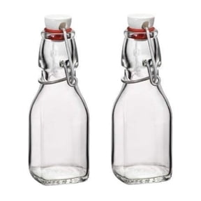 Bormioli Rocco Square Swing Top Glass Bottles, 4.25 Oz (Set of 2) - Made in Italy - Minimal Square Design with Swing Top Closure, Dishwasher Safe, BPA-Free Glass Bottle Set - Eco-Conscious Tableware