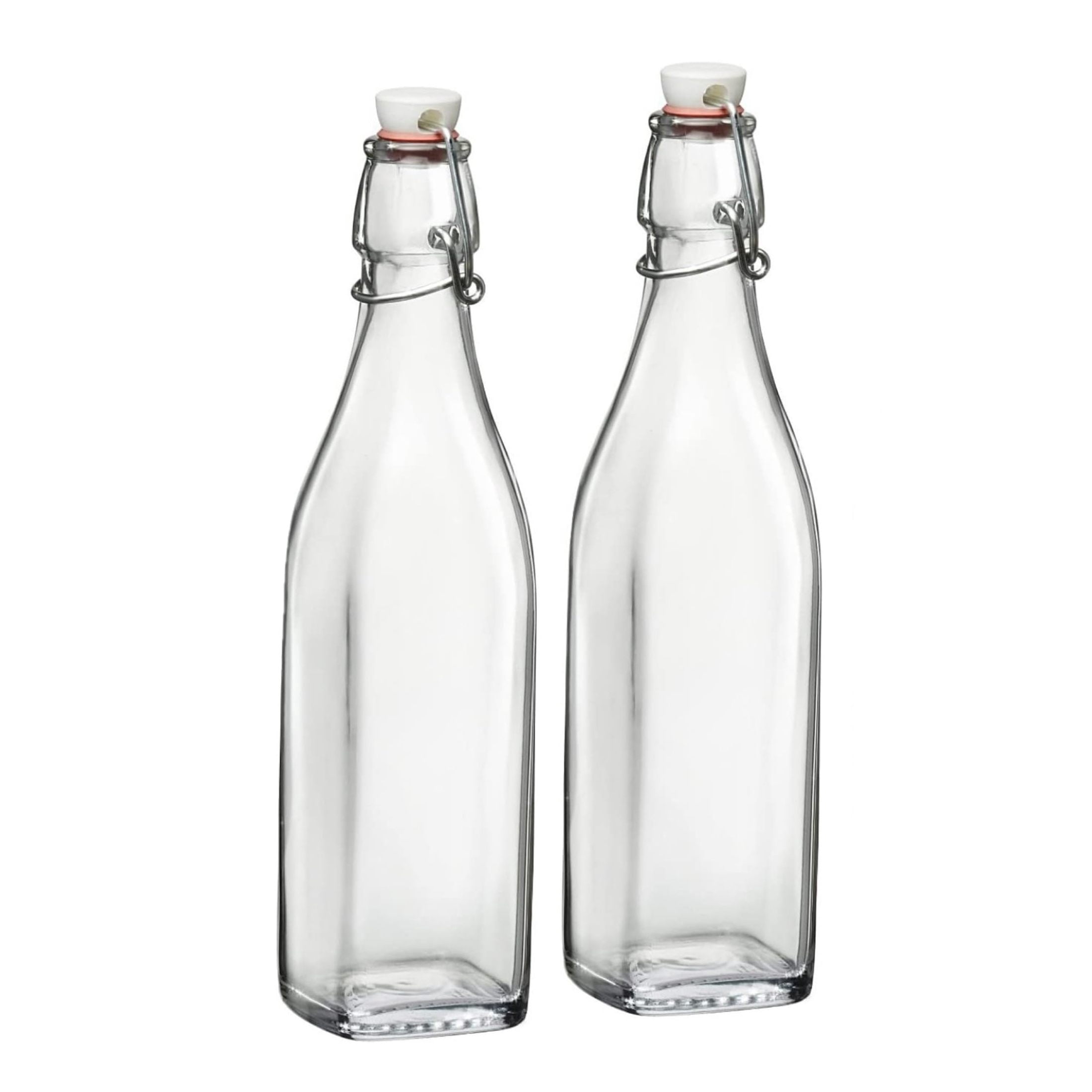 Bormioli Rocco Swing Top Glass Bottle (Set of 2) - 17 oz Reusable Container with Secure Metal Clasp, Ideal for Homemade Juices, Oil Infusions, Condiments, Mixers - Everyday Drinking Glasses