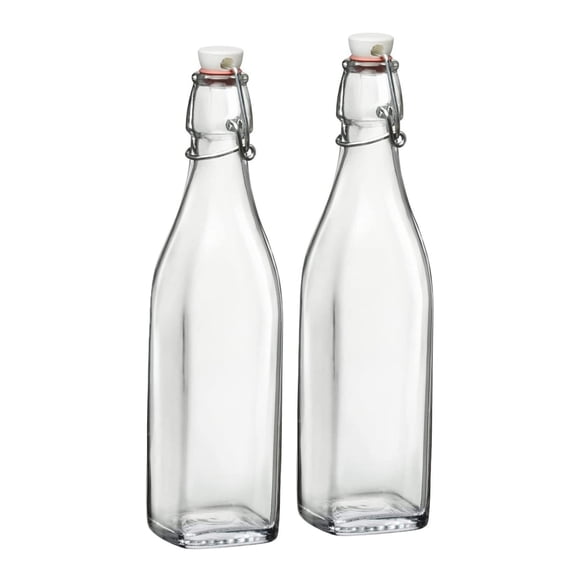 Bormioli Rocco Swing Top Glass Bottle (Set of 2) - 17 oz Reusable Container with Secure Metal Clasp, Ideal for Homemade Juices, Oil Infusions, Condiments, Mixers - Everyday Drinking Glasses