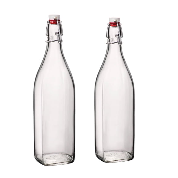 Bormioli Rocco 33.75oz Swing Bottle (Set of 2) - Reusable Glass with Airtight Leakproof Swing Tops, BPA-Free Office Water Bottle, Great for Homemade Syrups, Dressings, Infused Oils, Fresh Juices