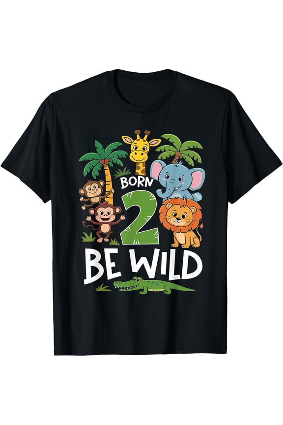 Born 2 Be Wild 2nd Birthday Zoo 2 Year Old Boy Second Bday T-Shirt, Unisex T-Shirt