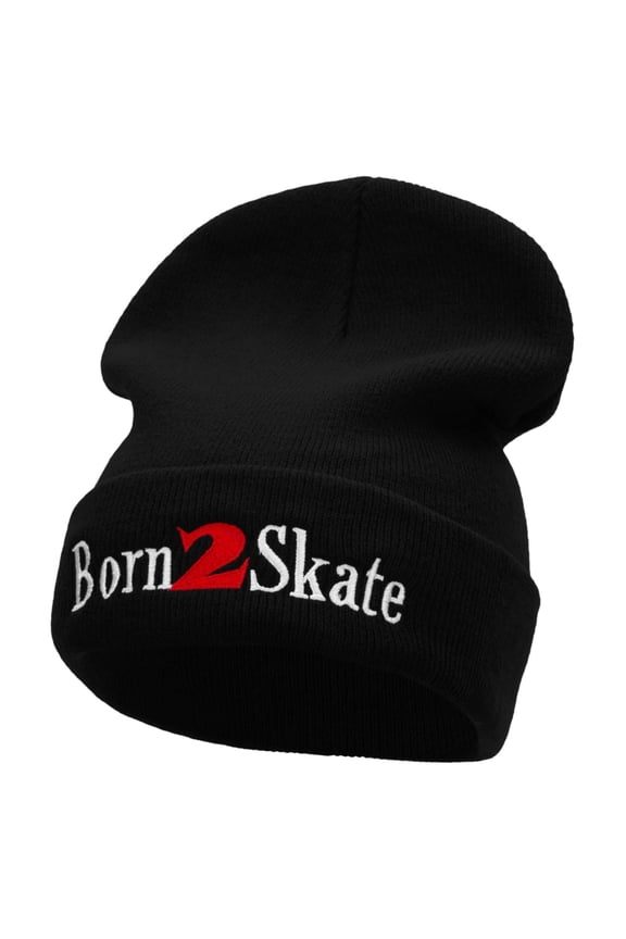 Born 2 Skate Embroidered 12 Inch Long Knitted Beanie - Black OSFM