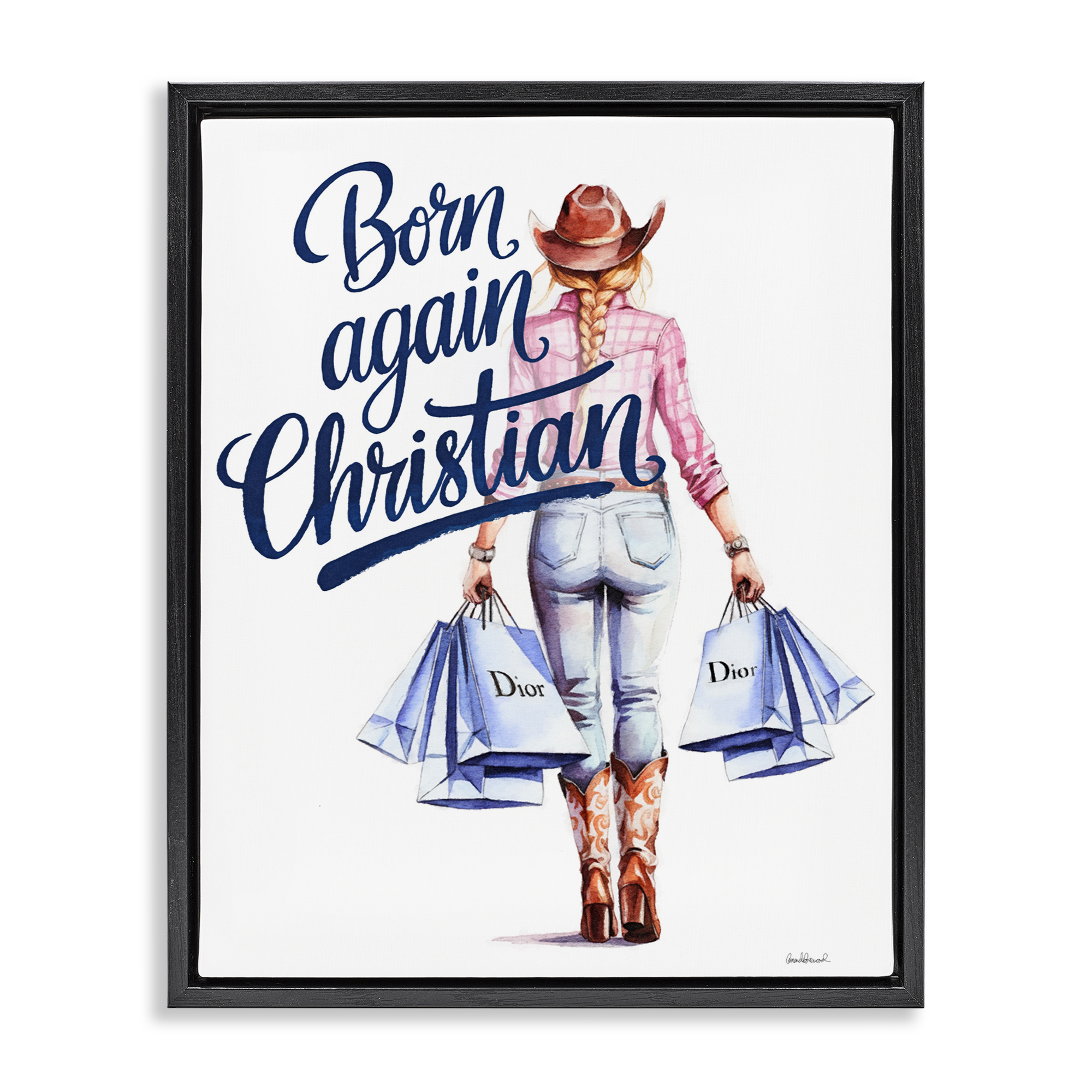 Born Again Christian Cowgirl Black Framed Floater Canvas Wall Art, design by Amanda Greenwood