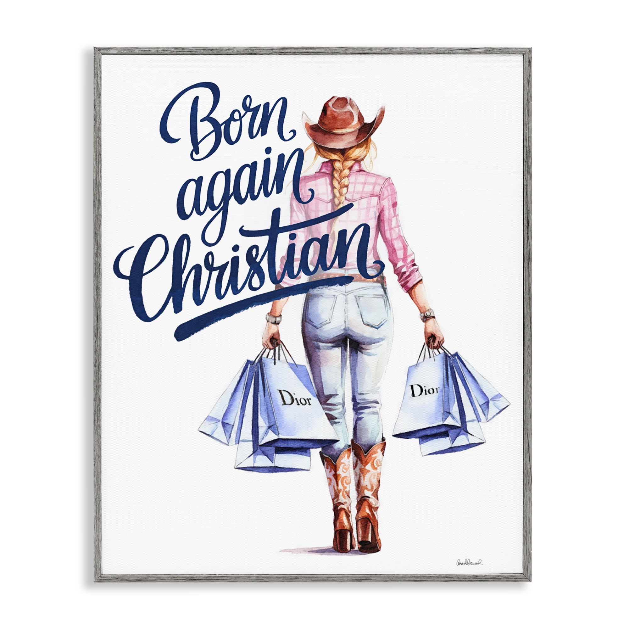Born Again Christian Cowgirl Gray Framed Giclee Art, design by Amanda Greenwood