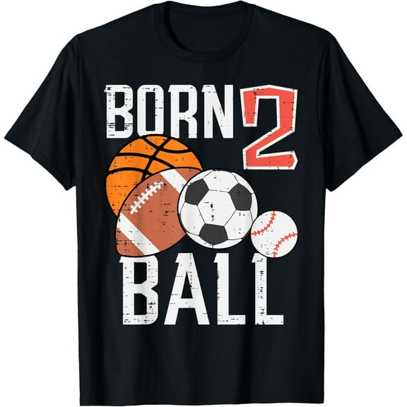 Born Basketball Football 2nd Birthday Toddler Boy Kid T-Shirt