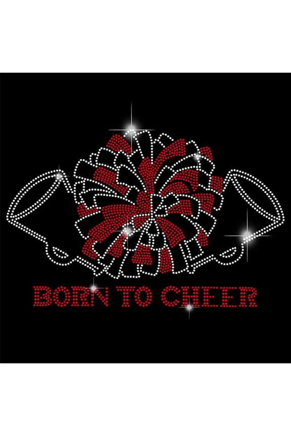 Born to Cheer Iron On Rhinestone Transfer Cheerleader Heat Transfer Rhinestones Sticker Bling Patch Clothing Repair Applique T-Shirt Backpacks Bag Jackets DIY Gift for Cheerleaders