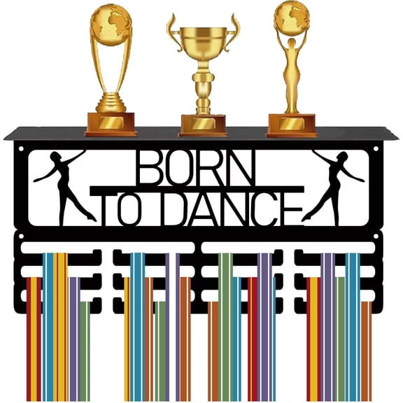 Born to Dance Medal Wall Rack Trophy Shelf Medal Display Stands Awards Rack Wall Mounting Sports Medal Hanger Ribbon Badge Exhibition Holders for Dancer Competition Medalist 7.9x15.7in Black DIY