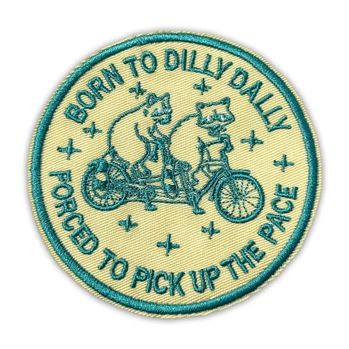 Born To Dilly Dally Forced To Pick Up The Pace Tactical Morale Patch Funny Raccoon Driving Bicycle, Embroidered Hook And Loop Patches For Army Backpack Vest Dog Harness Military Gifts Mom Dad